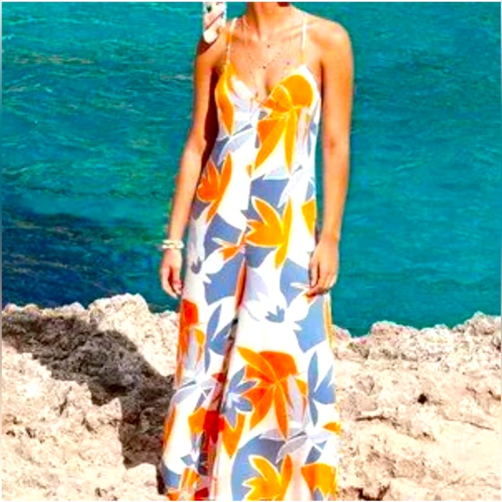 Cupshe Floral Jumpsuit in Orange and Blue